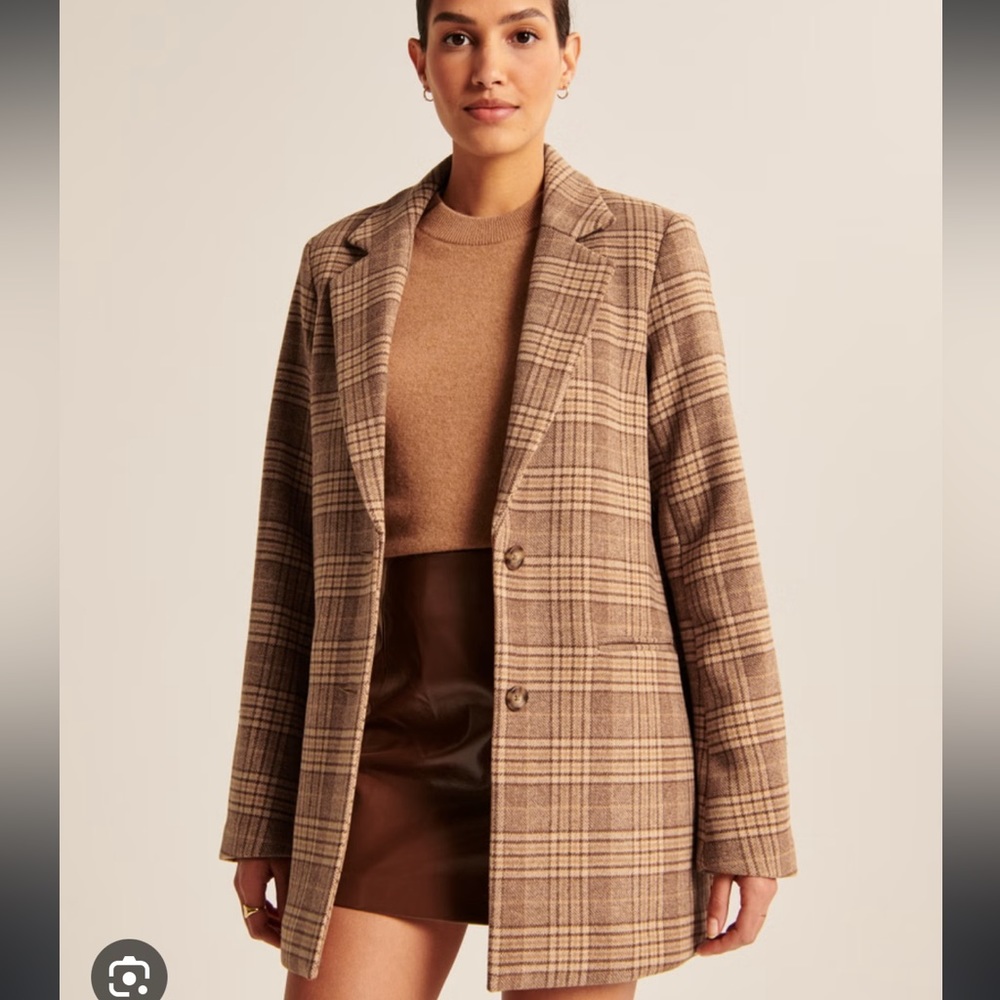 Abercrombie Blazer coat in light brown plaid